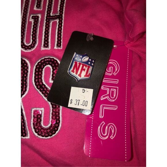 NFL Pittsburgh Steelers V-neck Short Sleeve Shirt  Pink Girls 14-16 NWT Barbie P - Picture 7 of 7
